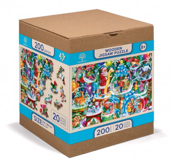 Wooden City Dřevěné puzzle Vánoční sněžítka 2v1, 200 dílků EKO