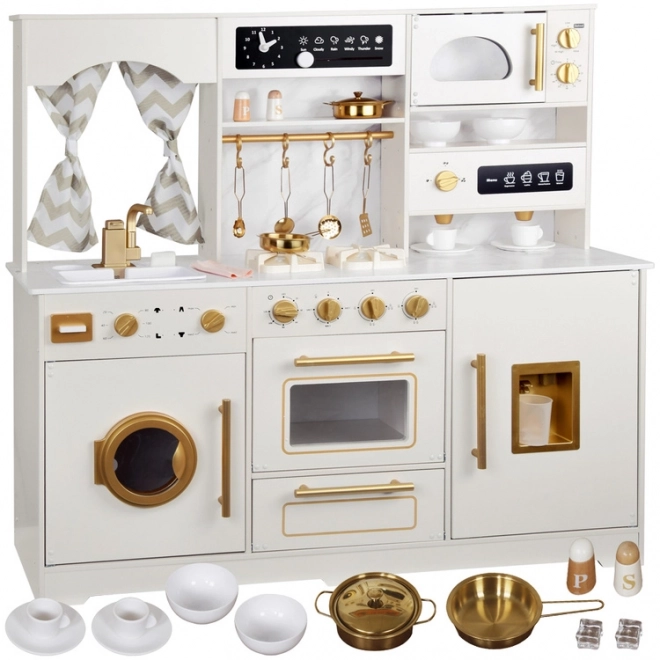 Velká dřevěná kuchyně Glamour style Zlaté příslušenství Světlo + zvuk ZA5270