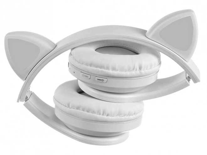 Bezdrátová sluchátka bluetooth rádio fm mp3 kočičí uši led podsvícení – Bílé
