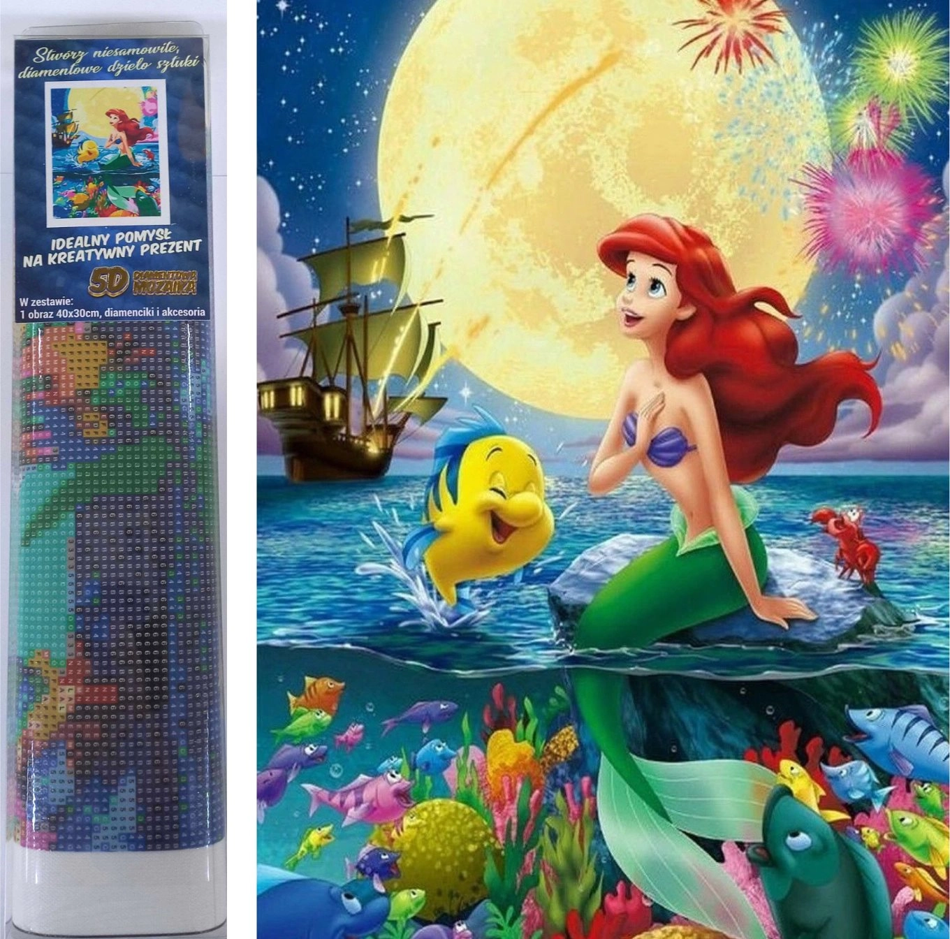 Levně Norimpex Diamantové malování Malá mořská víla Ariel 30 x 40 cm