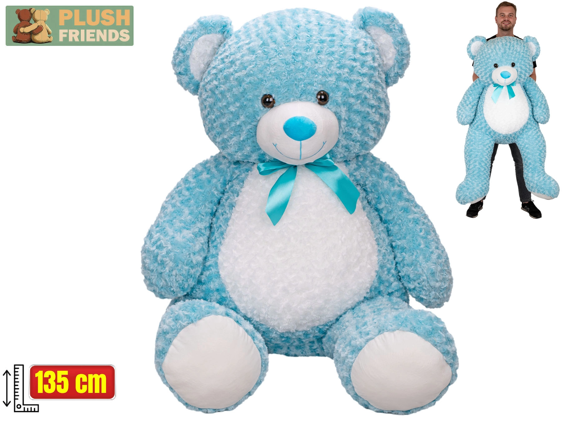 Plush Friends plyšový medvěd 135 cm modrý s mašlí