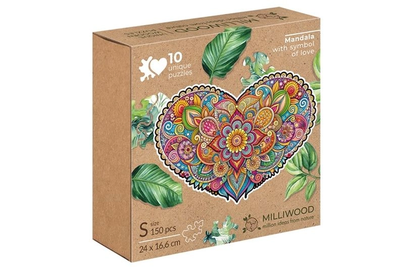 Milliwood mandala lásky – dřevěné puzzle srdce 150 dílků