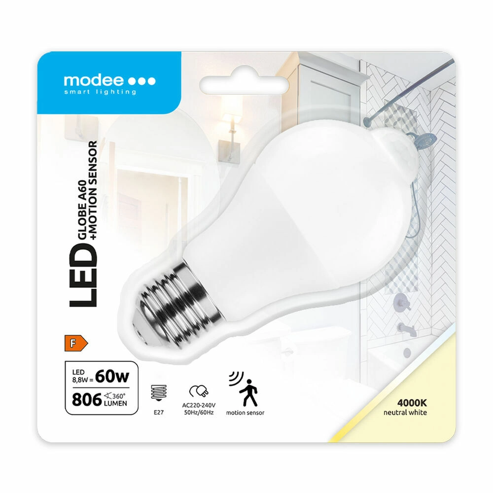 Levně Modee Lighting LED Smart žárovka A60 8,8W neutrální bílá, pohybový senzor MSL-G4000K8,8WE27-PIR