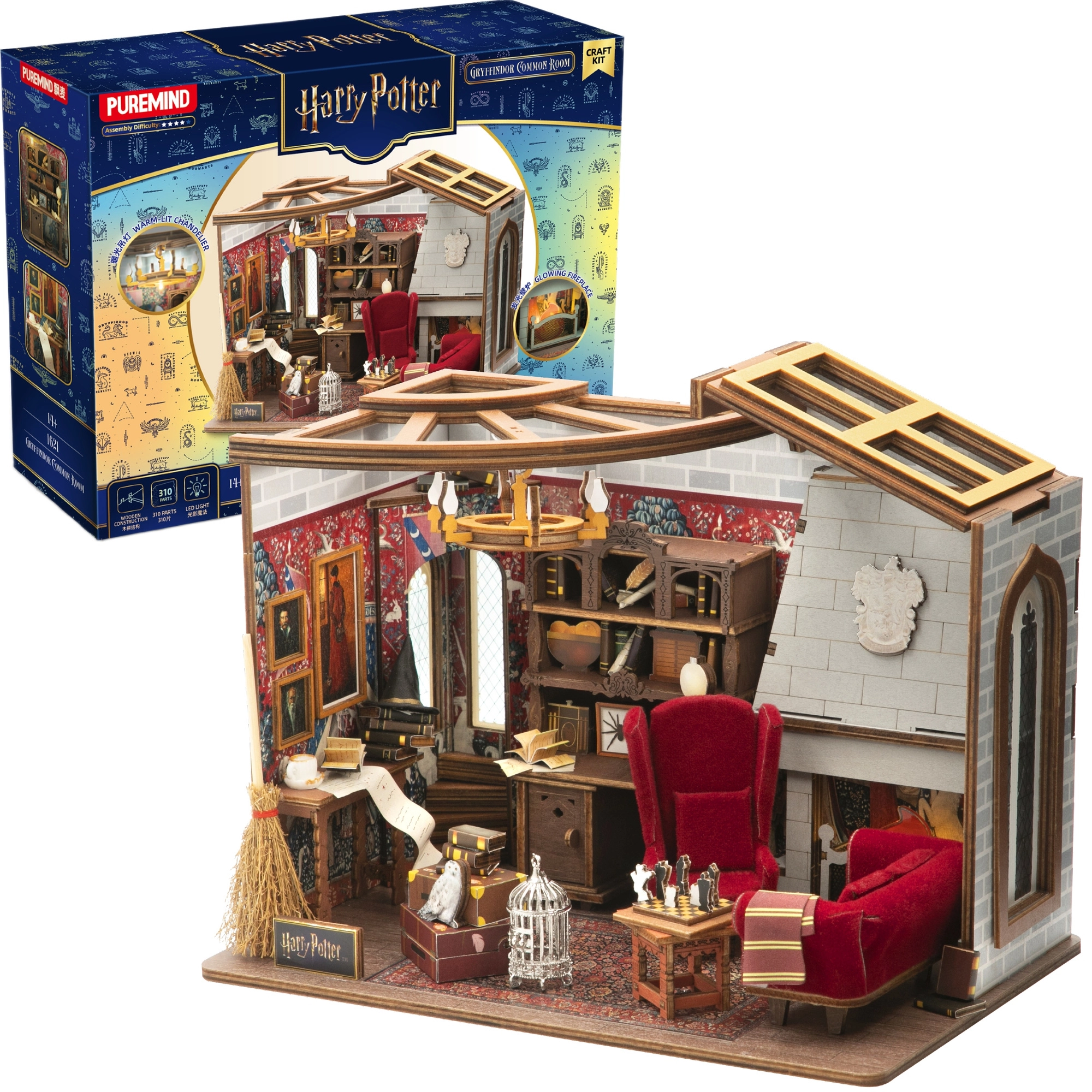 Puremind Harry Potter dřevěné 3D puzzle – společenská místnost Nebelvíru
