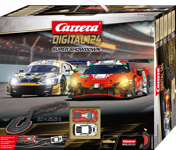 Autodráha Carrera Digital 124 Super Showdown 8 m s vozy Ferrari 296 GT3 a Audi R8 LMS GT3