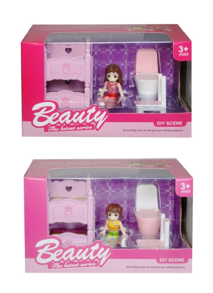 Sada nábytku pro mini panenku s panenkou