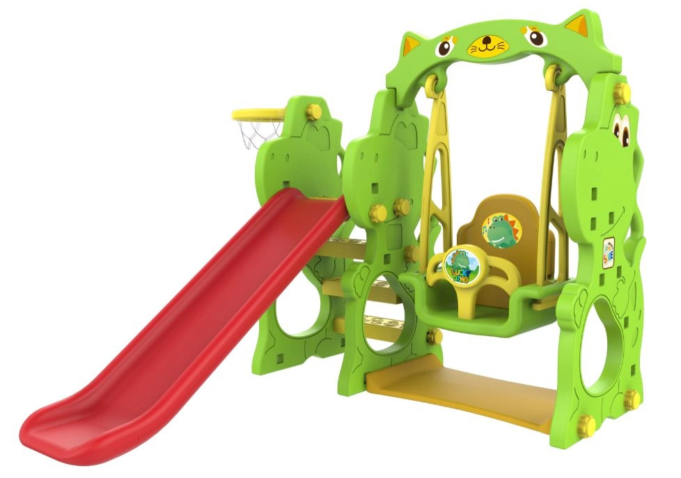 Levně Zahradní skluzavka 3v1 s houpačkou a košem Dino