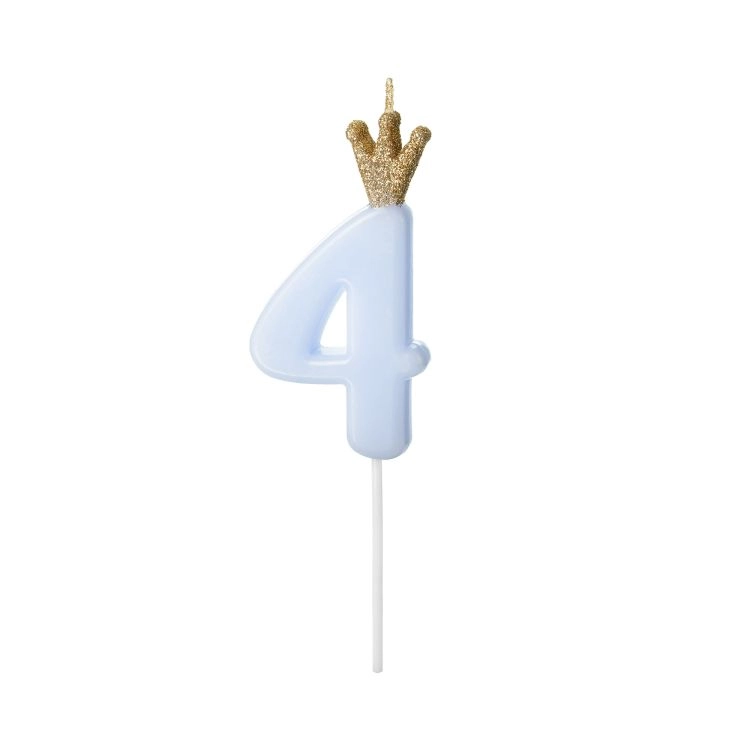Svíčka dortová modrá s korunkou číslo 4 ALBI