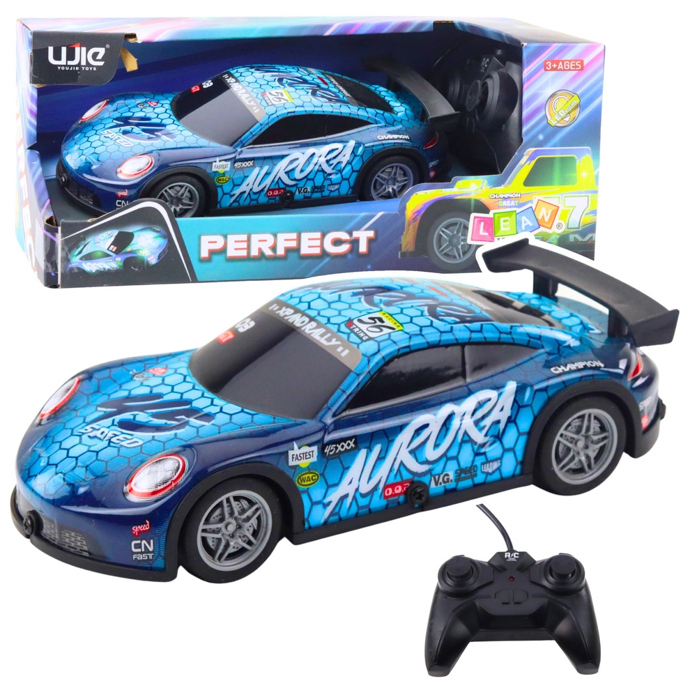 RC závodní auto se svítící karoserií, modré