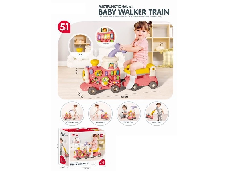 Chodítko a odrážedlo vláček 5v1 – růžové