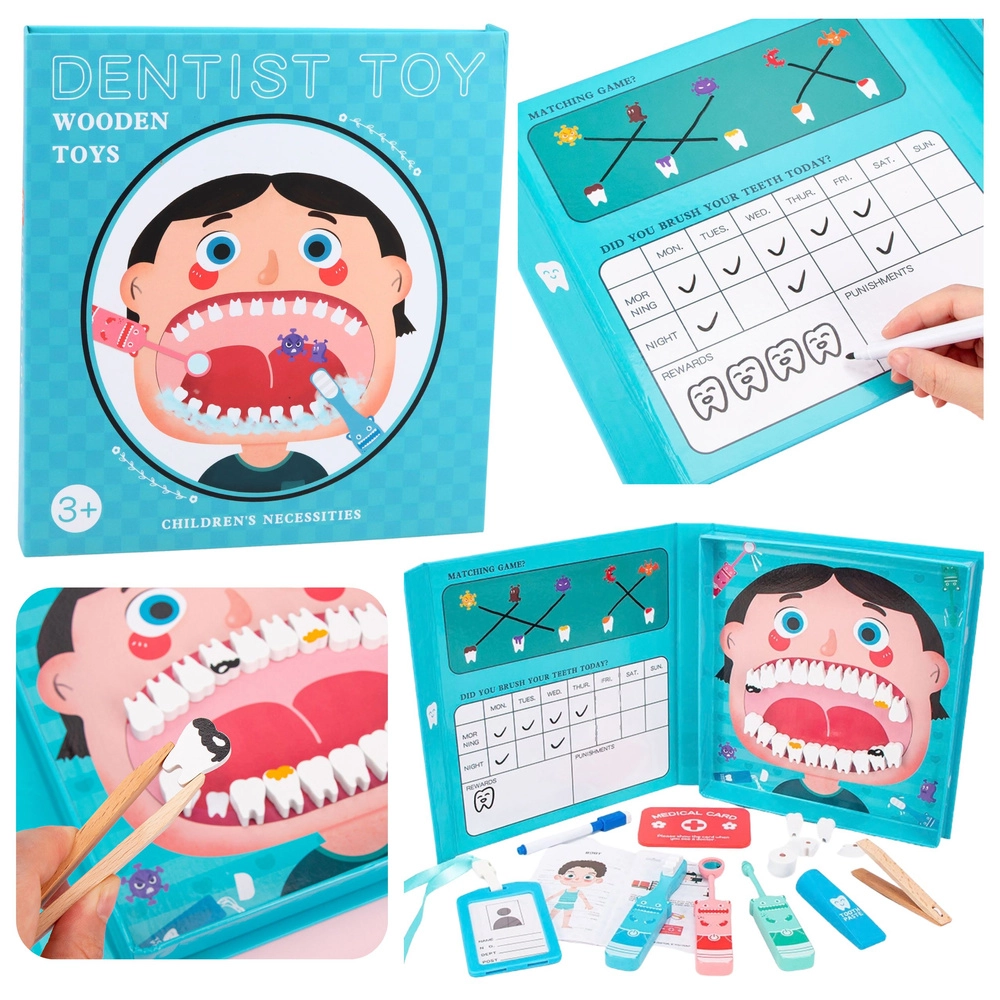 Dřevěná magnetická kniha – zubařský set pro děti