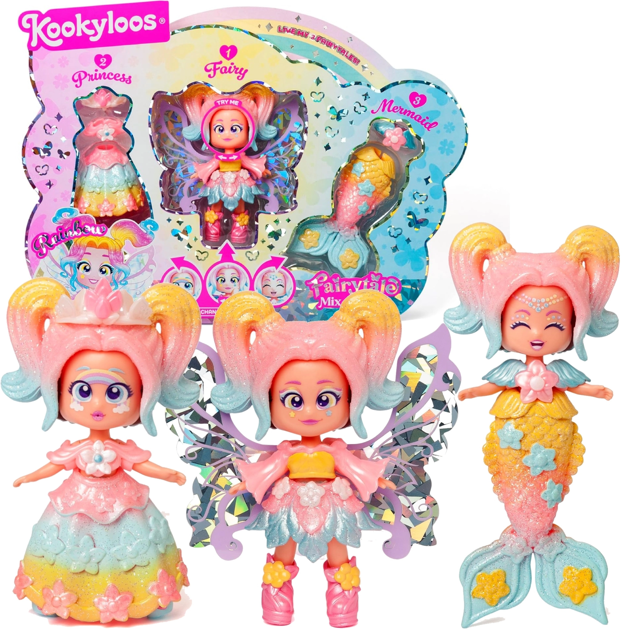 KookyLoos Fairytale Rainbow 3v1 – víla, mořská panna a princezna