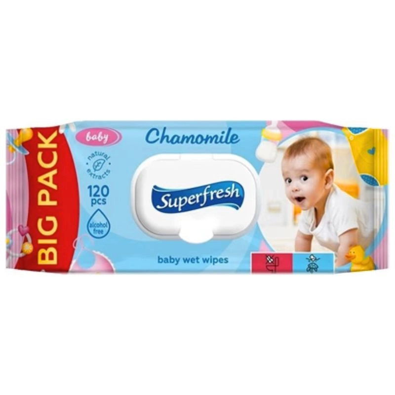 Superfresh Baby Chamomile dětské jemné vlhčené ubrousky pro citlivou pokožku 120 ks