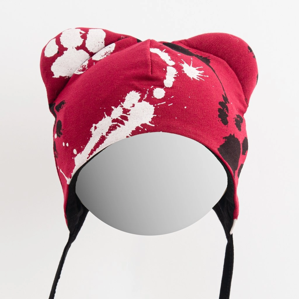 Kojenecká bavlněná čepička s oušky NEW BABY tlapka tmavě růžová