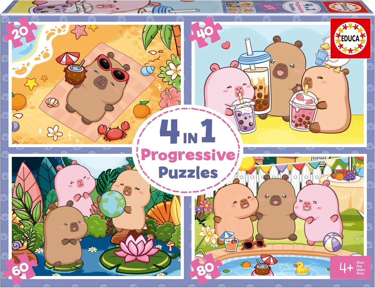 Educa puzzle CapyFun 4 v 1 – progresivní dětské puzzle (20, 40, 60, 80 dílků)