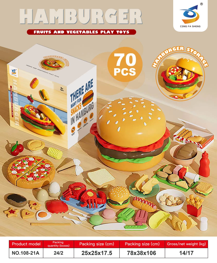 Dětská sada fast food v hamburgeru se 70 doplňky