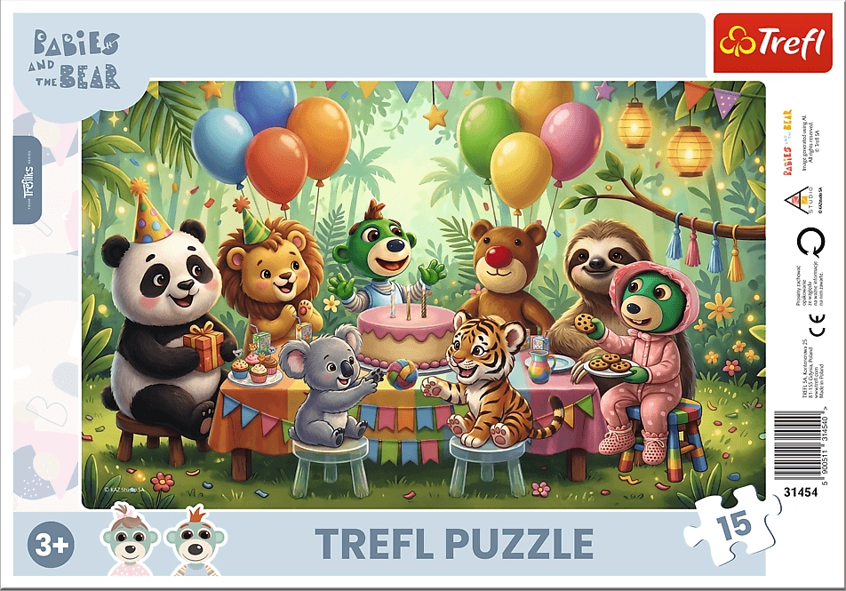 Puzzle Treflíci a medvídek: roztomilá mláďátka 15 dílků
