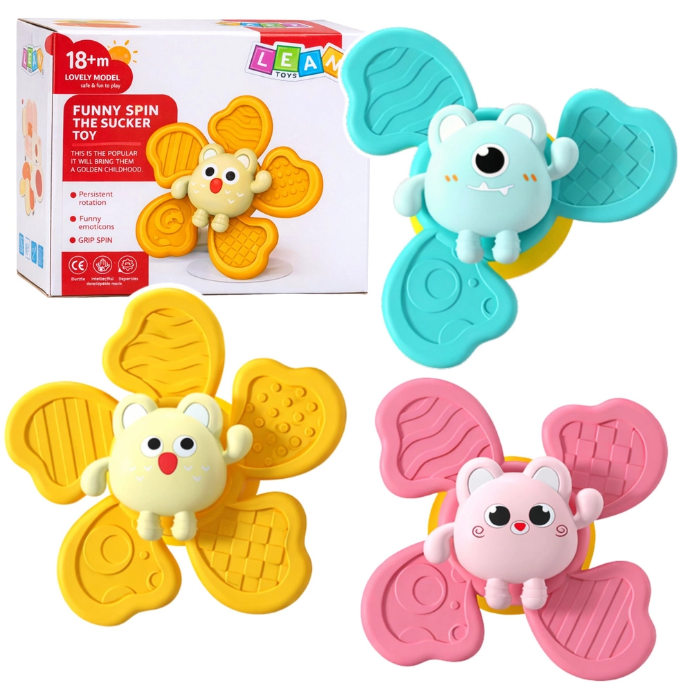 Sada senzorických spinnerů s přísavkou pro miminka a batolata, 3 ks