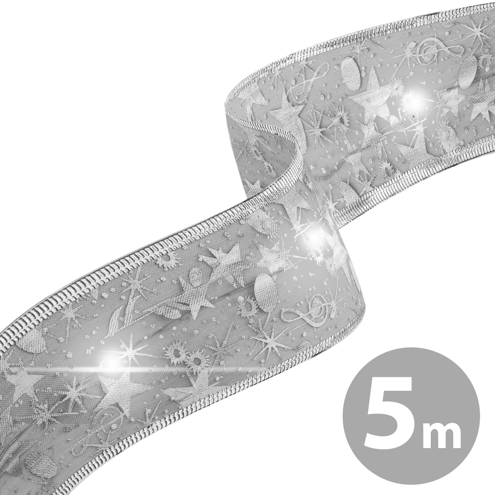 Vánoční LED stuha stříbrná 5 m s USB