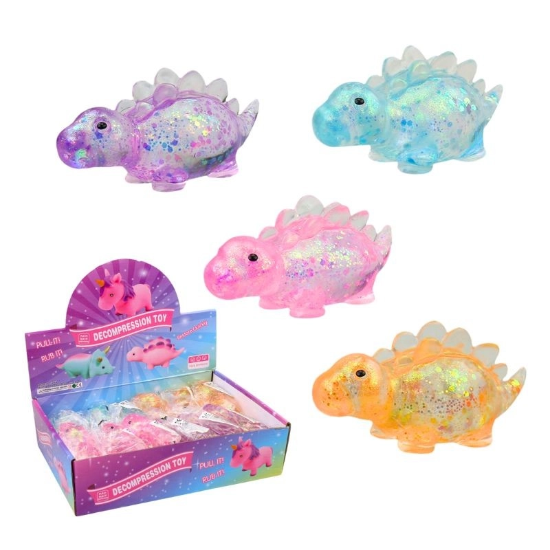 Antistresový dinosaurus s třpytkami – mačkací squishy hračka