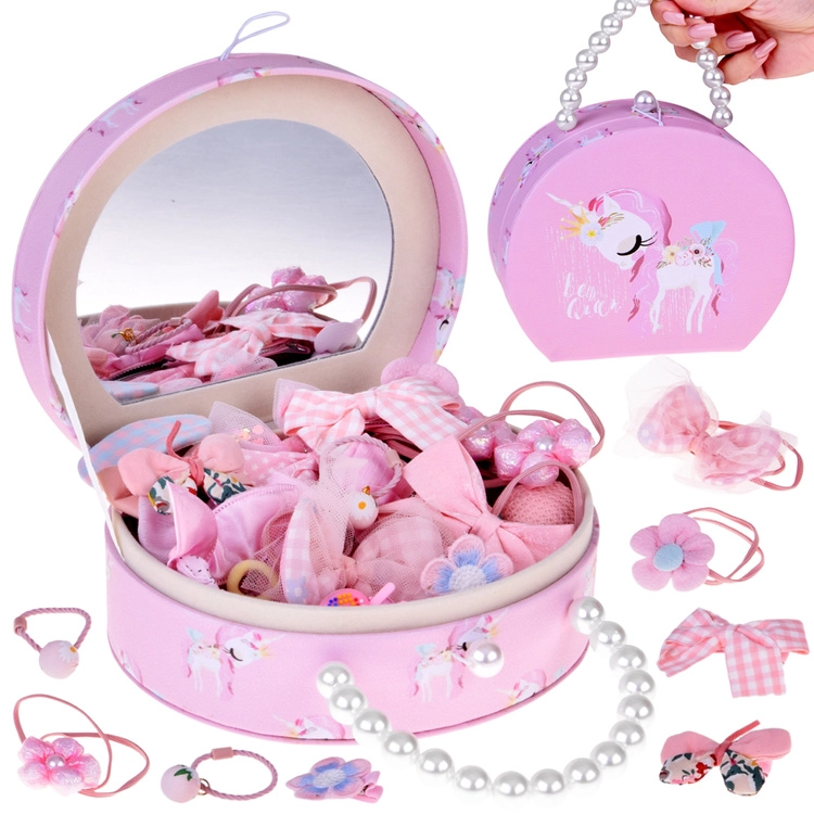 Roztomilá šperkovnice z eko kůže s zrcátkem a sadou ozdob do vlasů