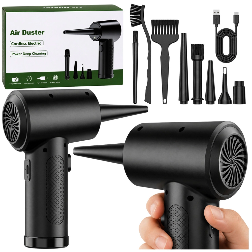 Levně Elektrická prachová ofukovací pistole (air duster) USB-C se sadou nástavců a kartáčků