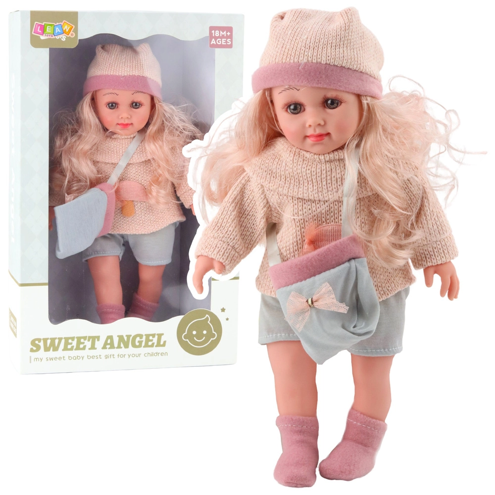 Lalka Sweet Angel v pleteném svetříku s kabelkou a čepičkou 36 cm