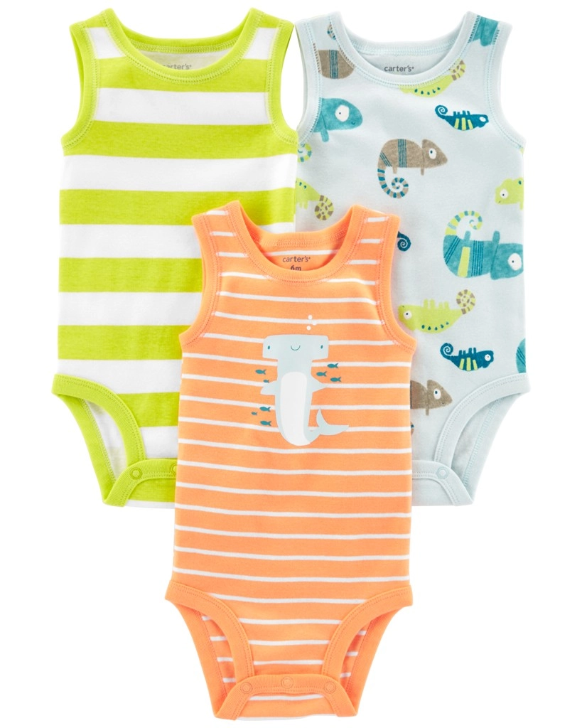 Carter’s kojenecká body bez rukávů stripes animals, sada 3 ks