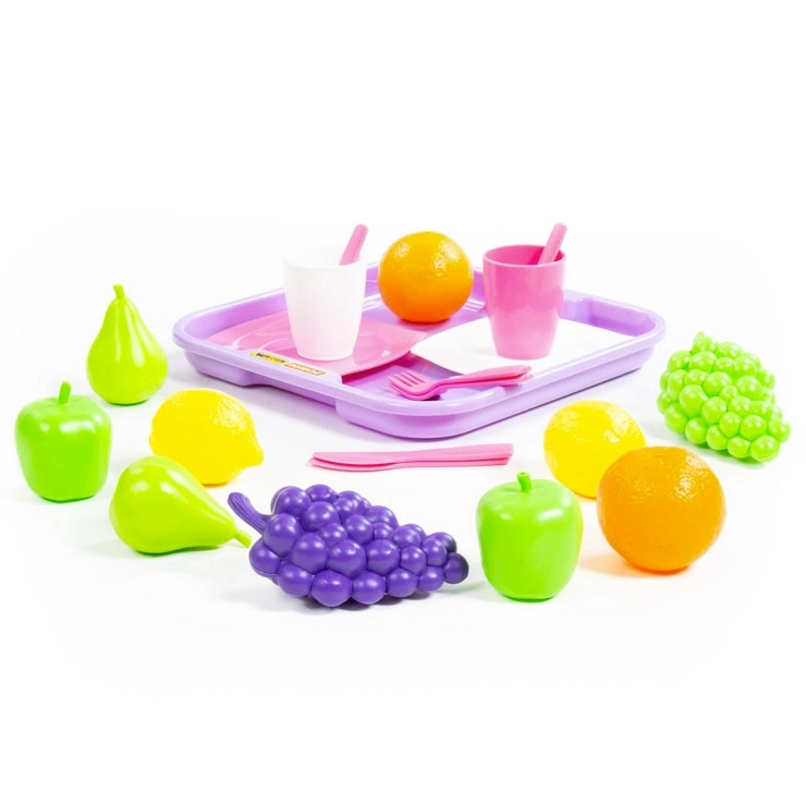 Sada ovoce s nádobím a táckem pro dětskou kuchyňku