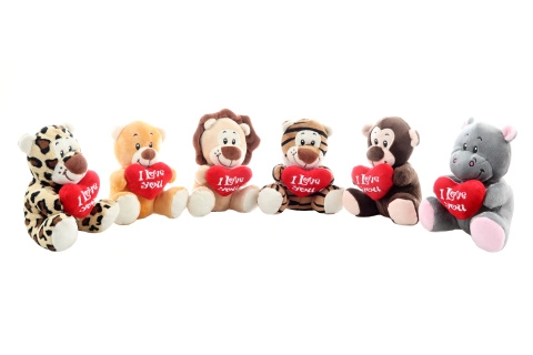 Plyšové divoké zvířátko se srdíčkem 14 cm