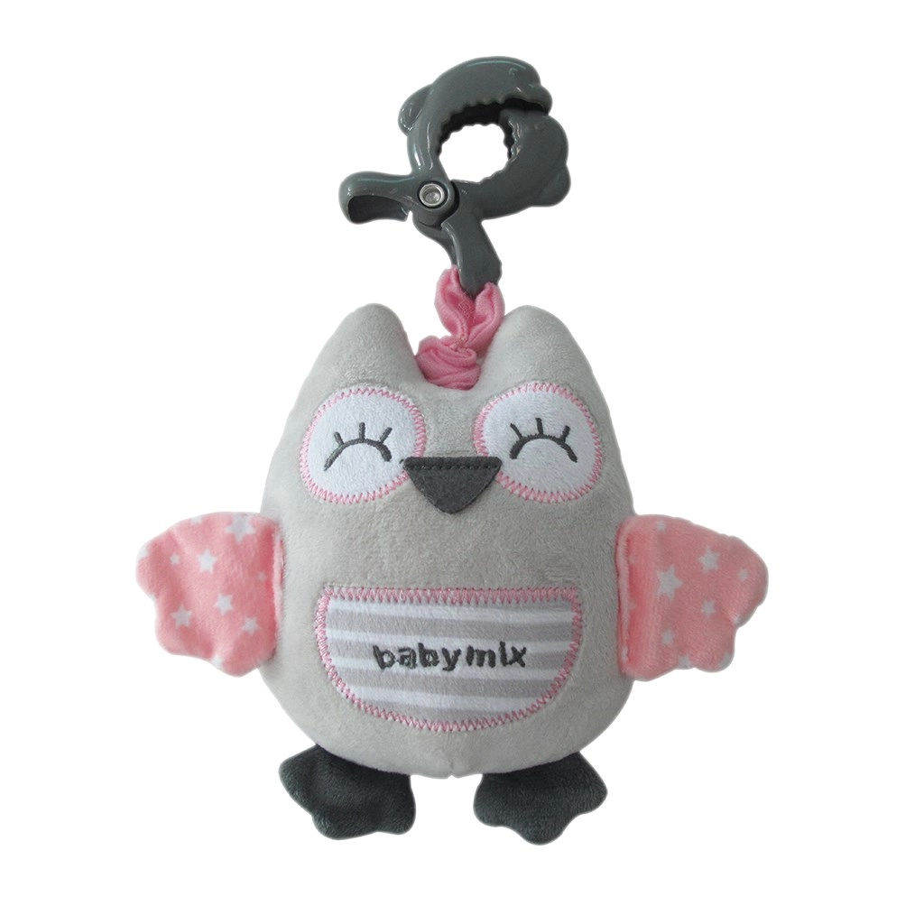 Plyšová hrající sova Baby Mix růžová s klipem