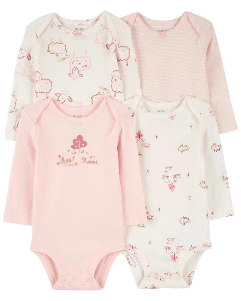 Levně CARTER'S Body dlouhý rukáv Pink Ivory holka 4ks