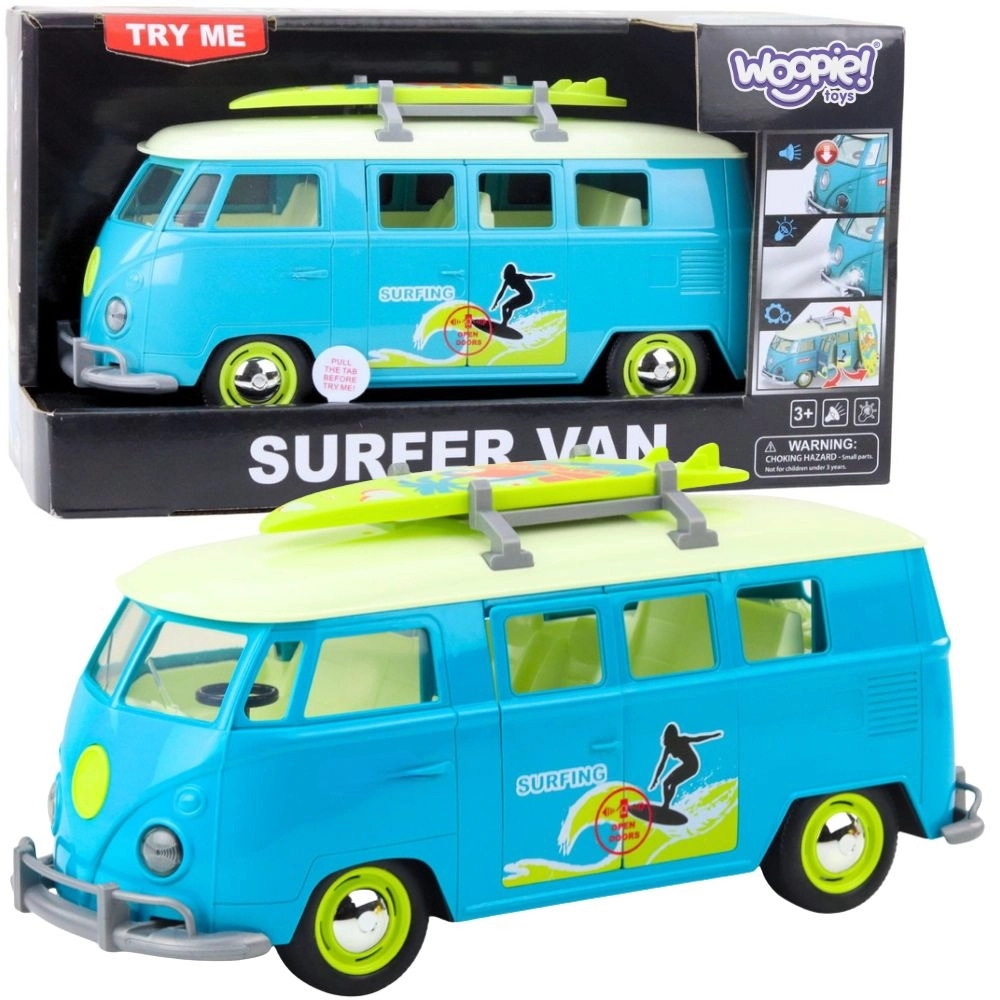 Klasický surf bus WOOPIE s osvětlením a zvukem – modrobílý model