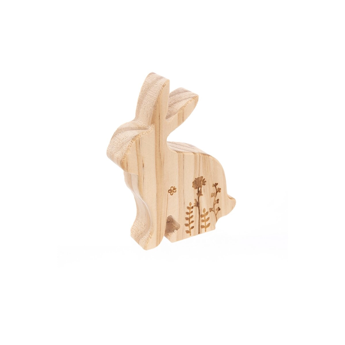 Dřevěný zajíček s květem hnědý 9 cm