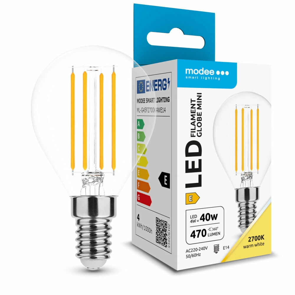 Modee LED žárovka Filament Globe Mini G45 4W E14 teplá bílá