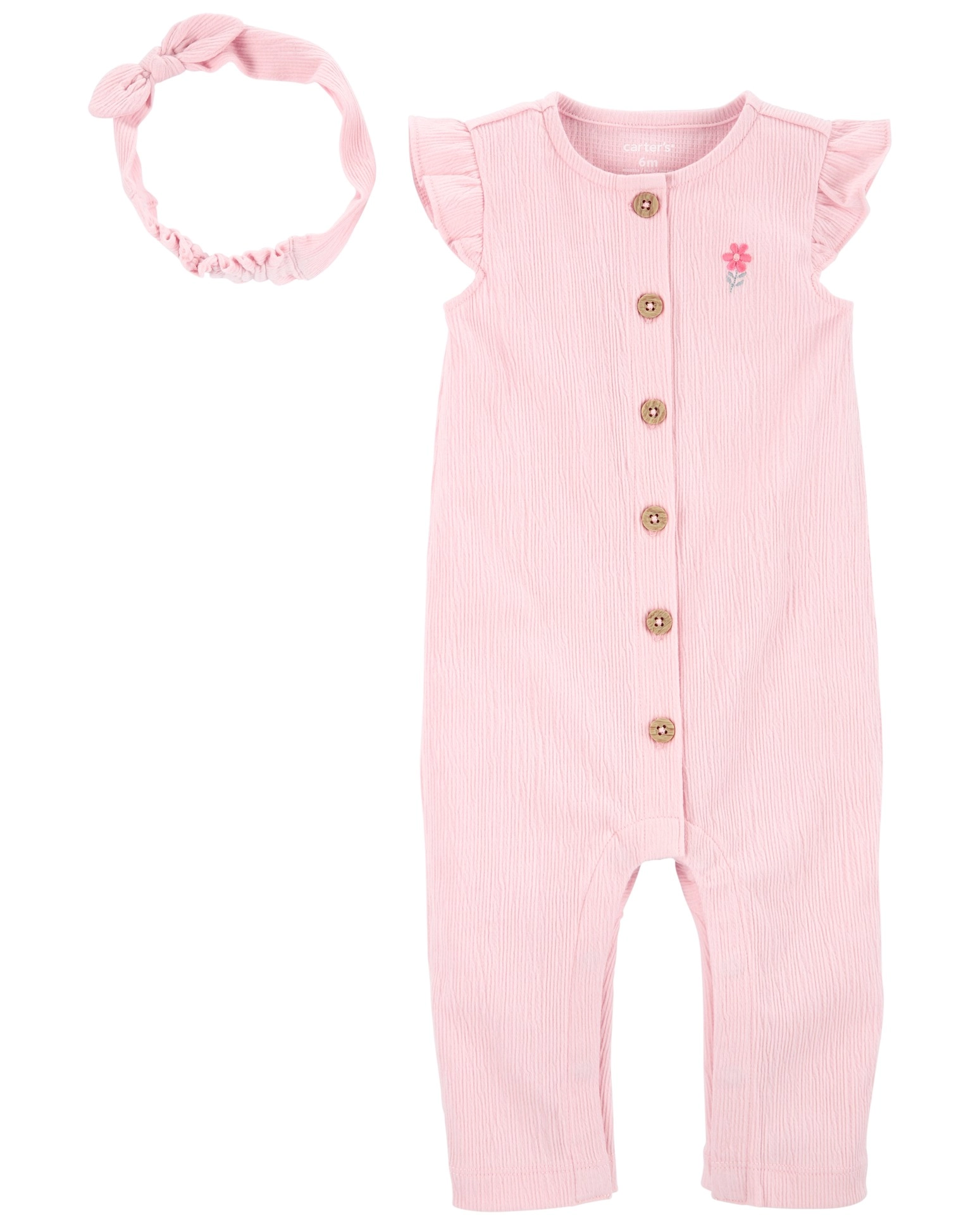 Carter’s dívčí set: overal bez rukávů na zip a čelenka, růžový
