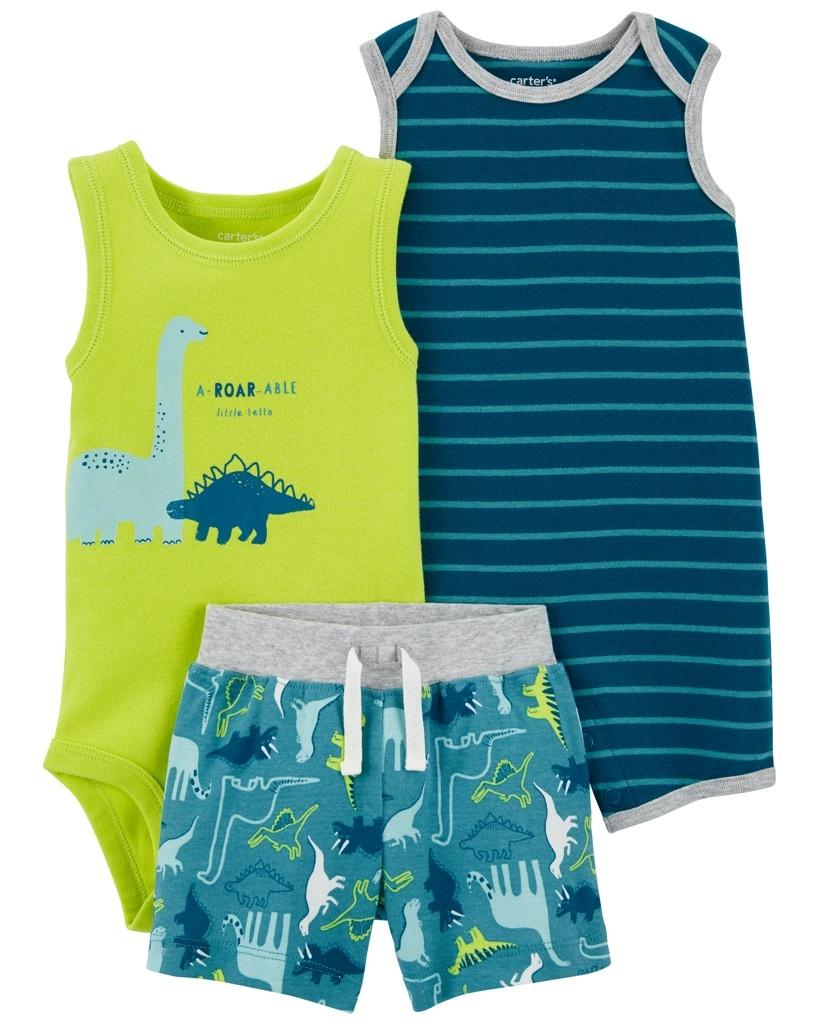 Carter's letní 3dílný set pro chlapečka Stripes Dinos