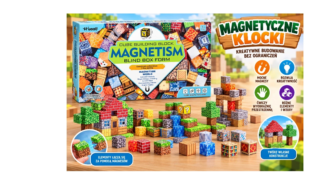 Magnetické stavební kostky s pixelovými motivy