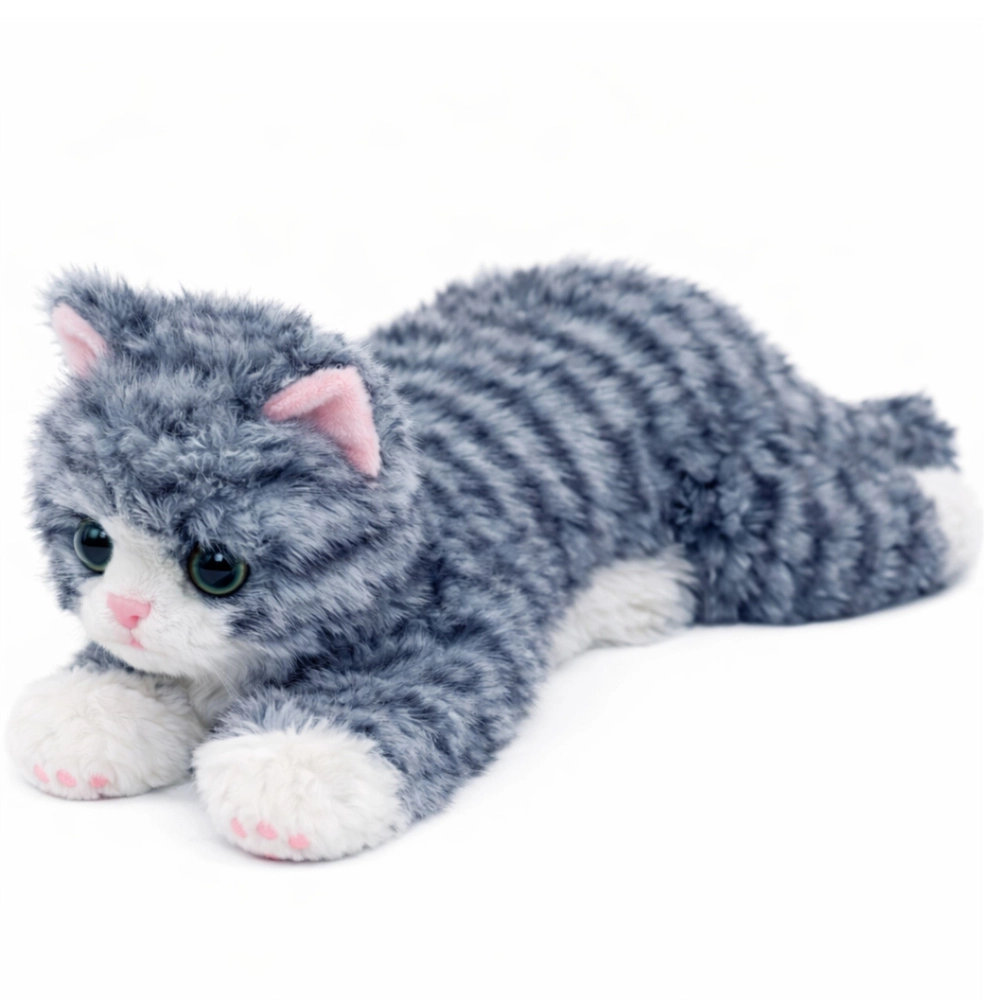 Plyšová kočka ležící šedá 38 cm
