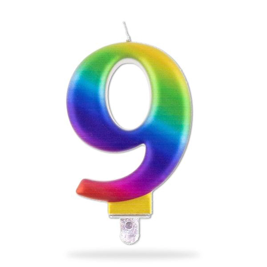 Dortová svíčka číslice 9 TORO zapichovací 7,5cm duhová
