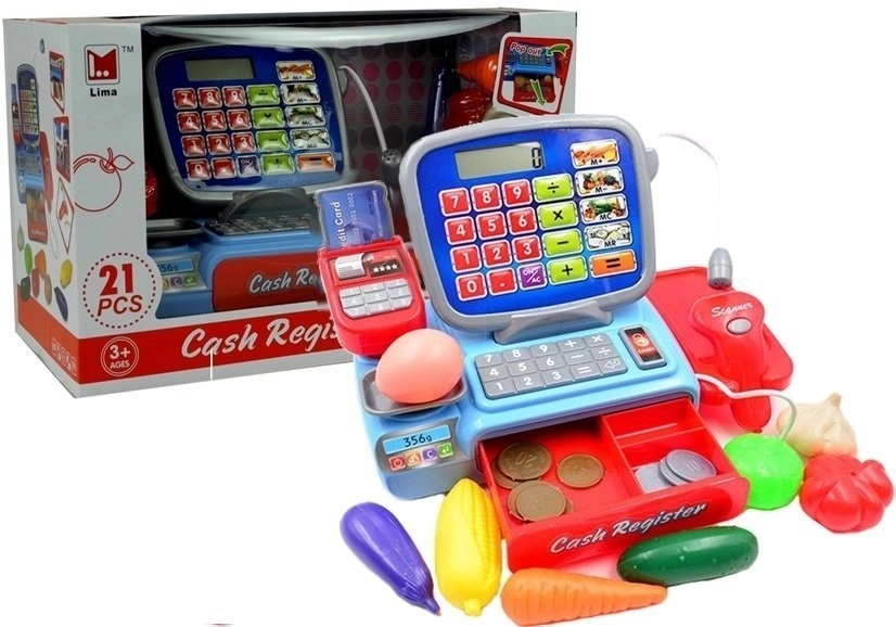 Dětská pokladna se skenerem a kalkulačkou, se zvuky a doplňky