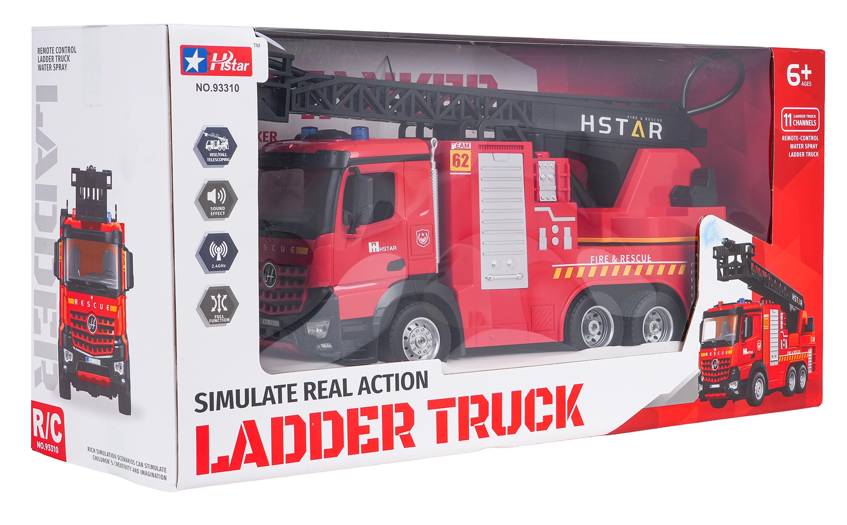 RC hasičské auto s výsuvným žebříkem a vodní mlhou 2,4 GHz