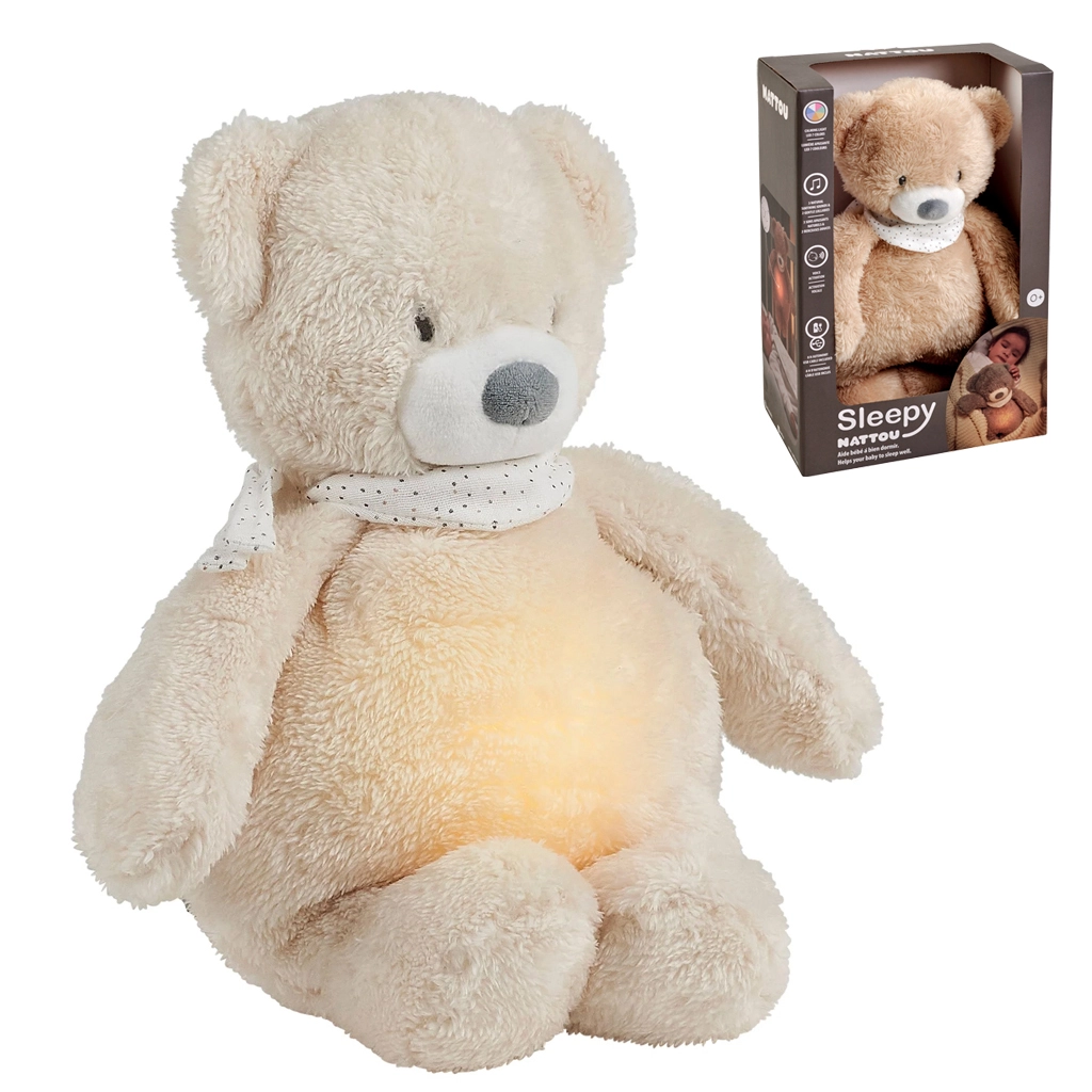 Levně Nattou usínaček plyšový hudební se světýlkem a senzorem pláče 4v1 Sleepy Bear Beige