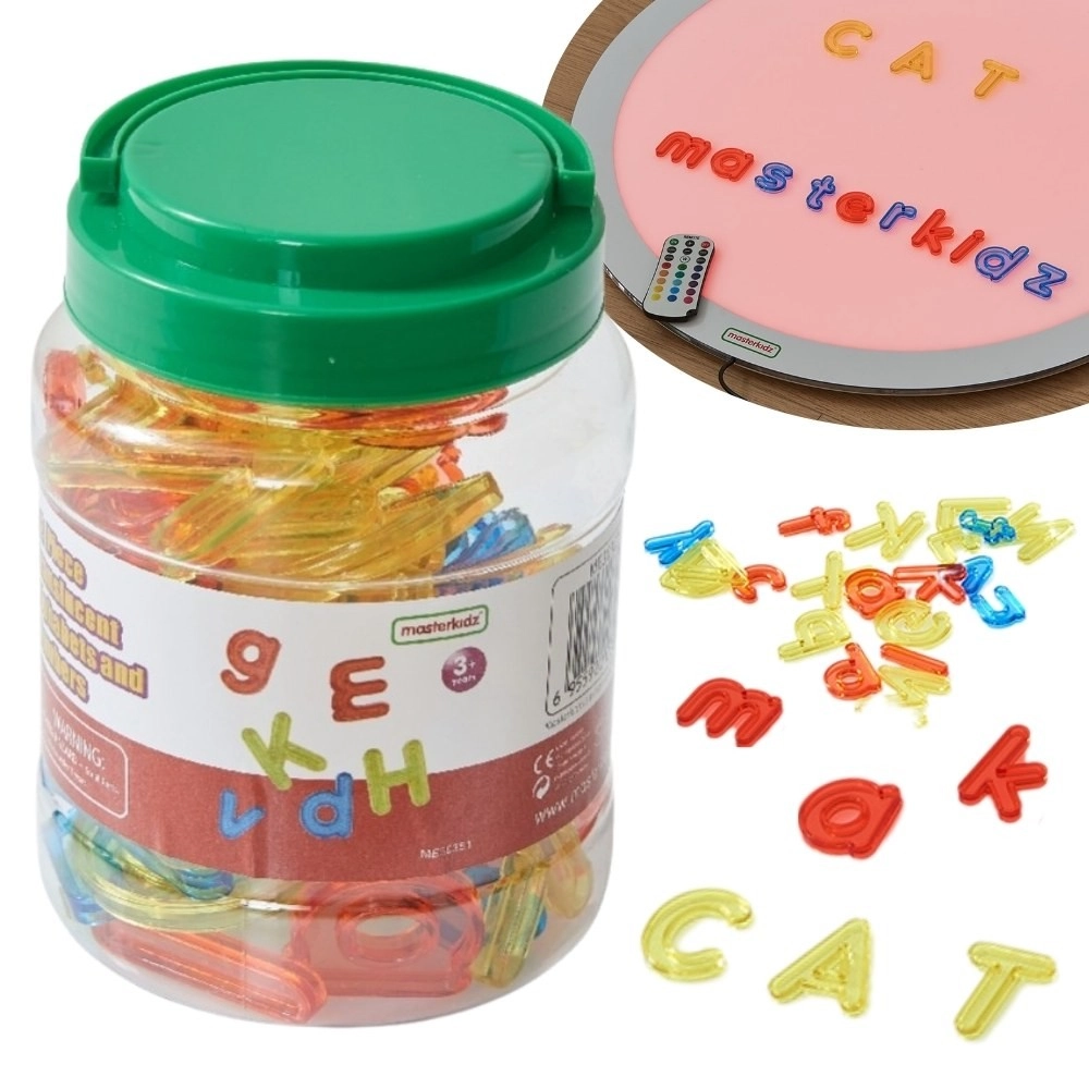 Masterkidz průhledná abeceda – 52 barevných písmen pro světelný panel