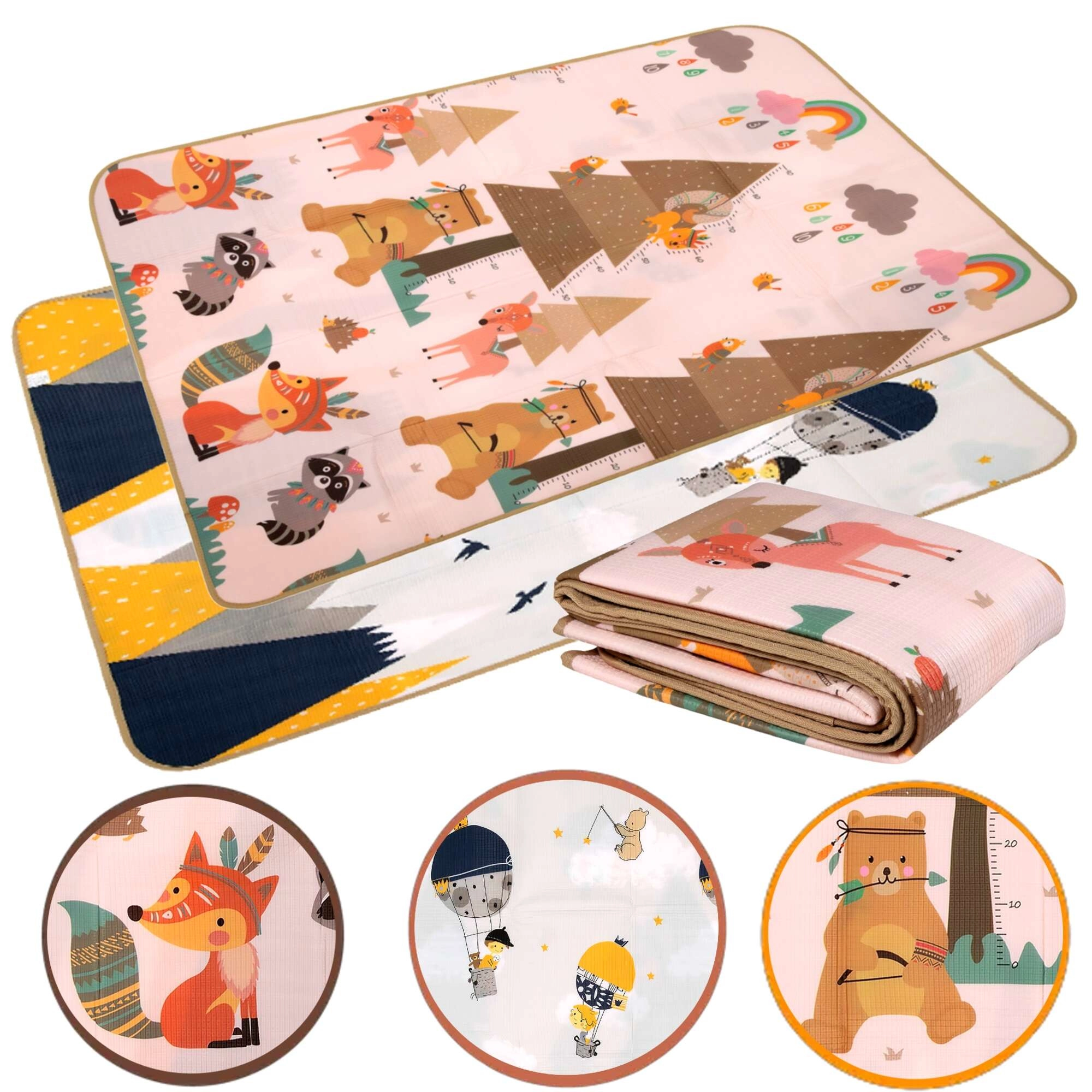 Oboustranná pěnová vzdělávací podložka EPE 150 × 180 cm hory a zvířátka