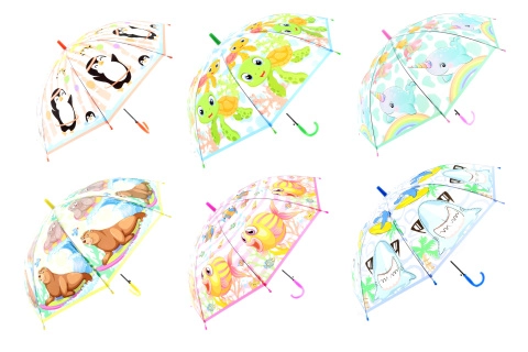 Dětský vystřelovací deštník s veselými zvířátky, průhledný kupolový