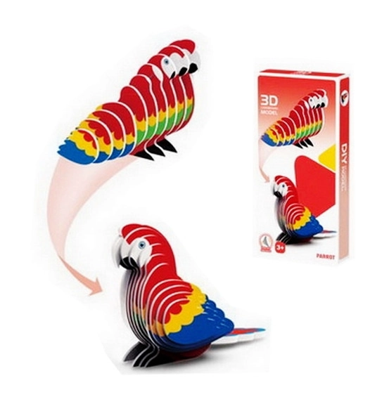 3D puzzle papoušek z kartonu