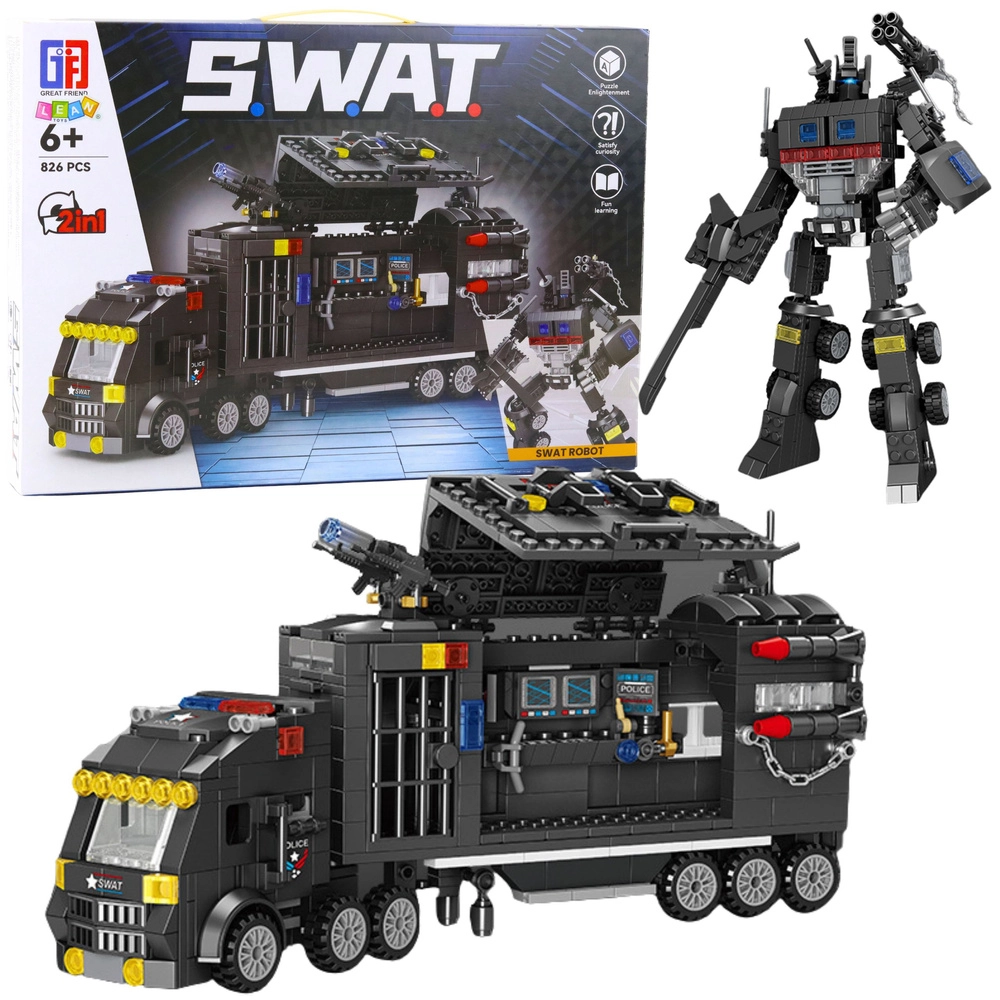 Stavebnice 8v1 SWAT – policejní vozidla a robot, 826 dílků