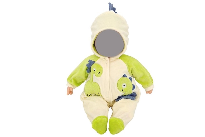 Pajacyk s kapucí pro panenku 40 cm s motivem dinosaurů