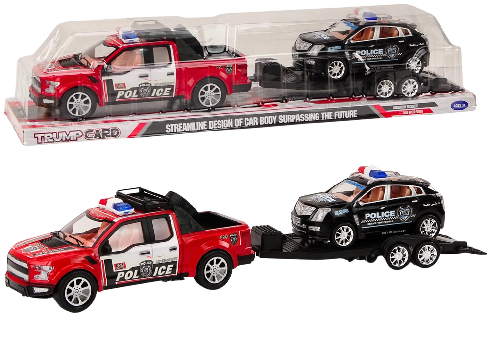 Policejní pickup s odpojitelným přívěsem a terénním vozem – frikční set